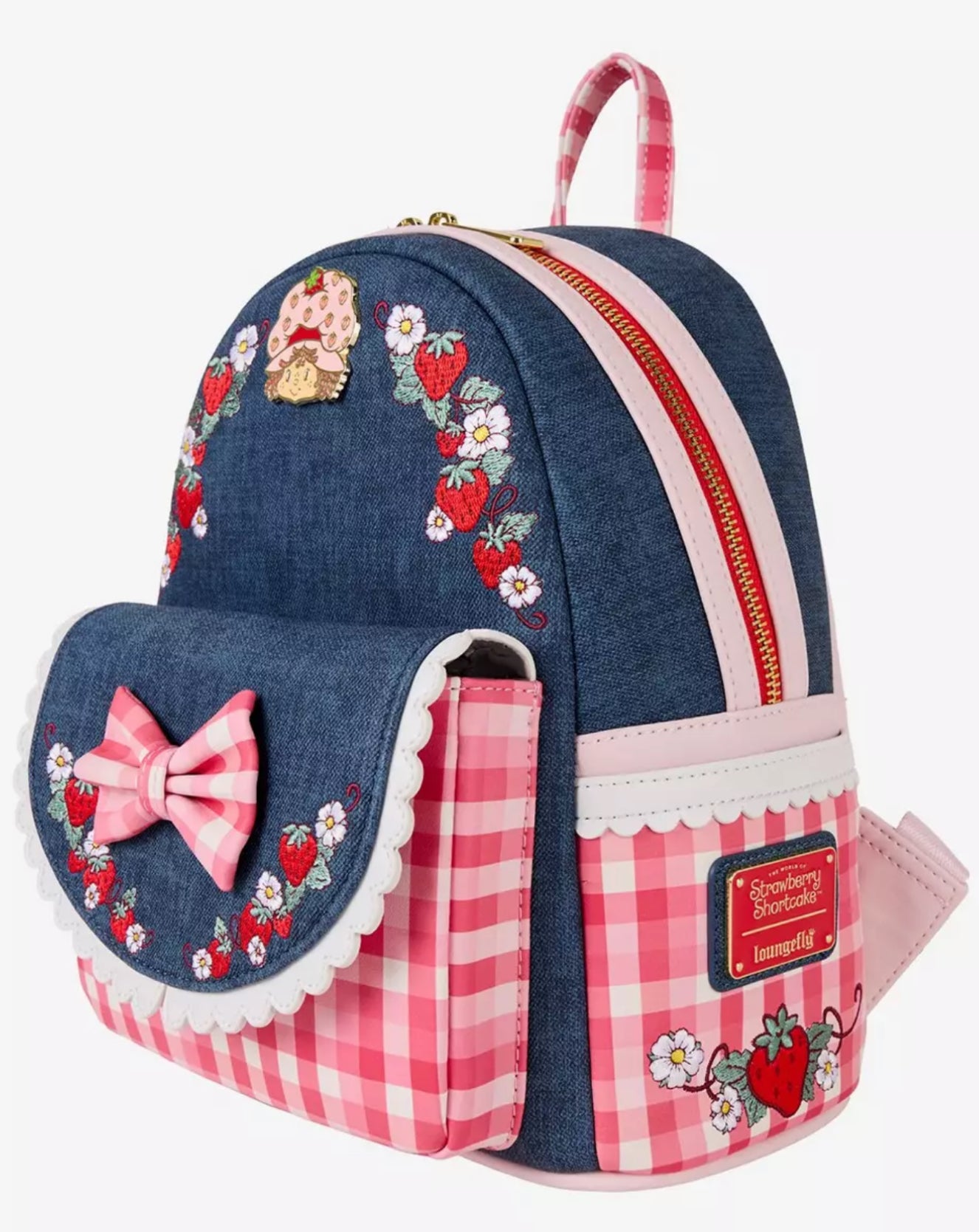 Loungefly Strawberry Shortcake Denim Gingham Mini Backpack