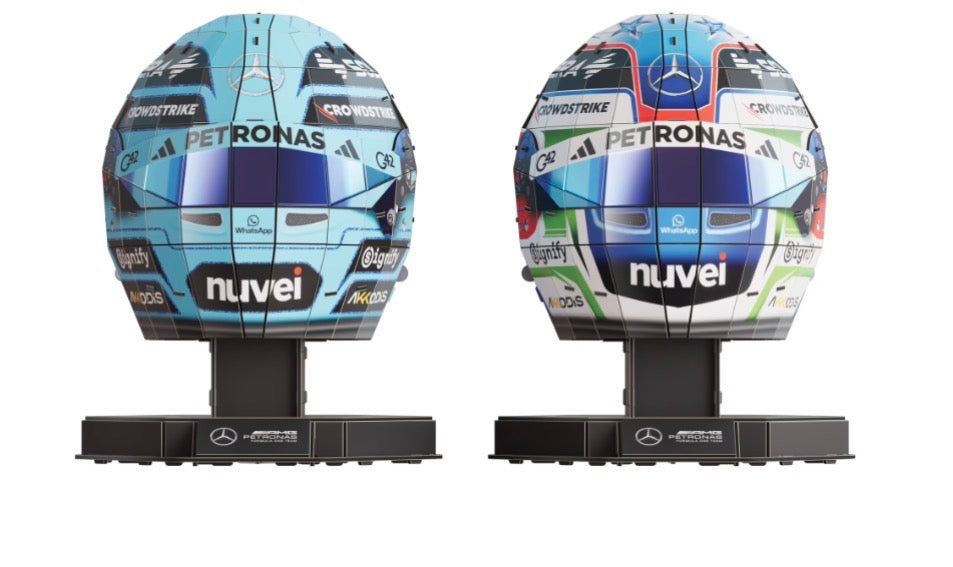 4D Build, Mercedes-AMG F1 Helmet Set 3D Puzzle Model Kit with Stands, Russell & Antonelli