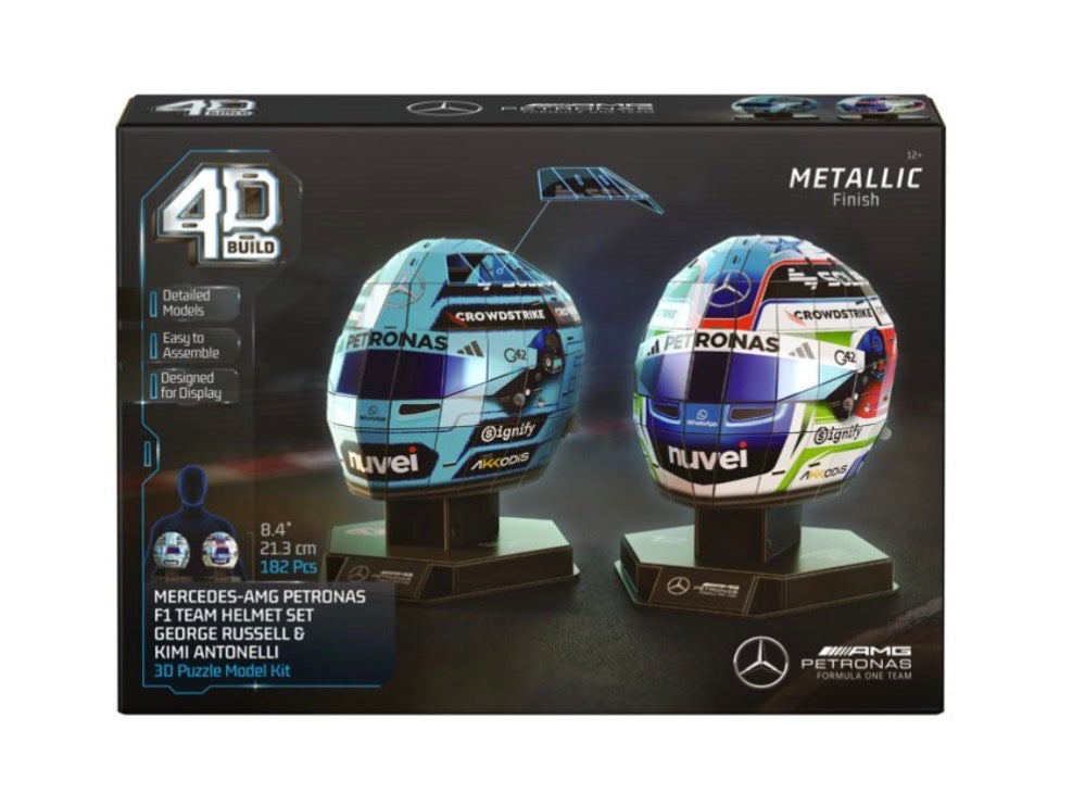 4D Build, Mercedes-AMG F1 Helmet Set 3D Puzzle Model Kit with Stands, Russell & Antonelli