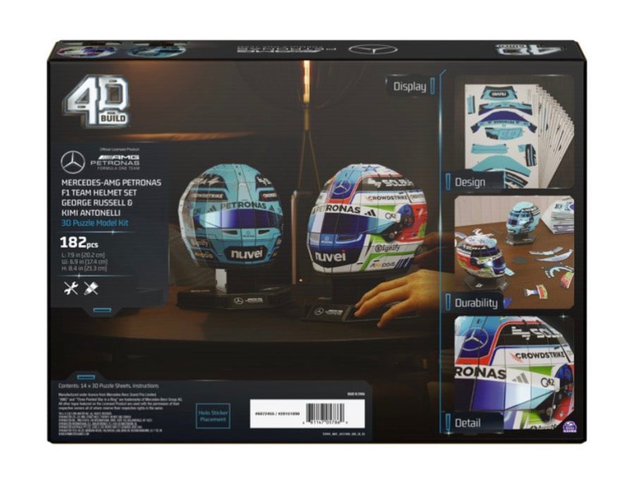 4D Build, Mercedes-AMG F1 Helmet Set 3D Puzzle Model Kit with Stands, Russell & Antonelli