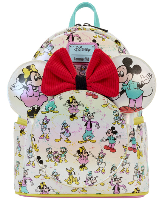 Loungefly Disney100 Mickey & Friends All-Over Print Iridescent Ear Holder Mini Backpack