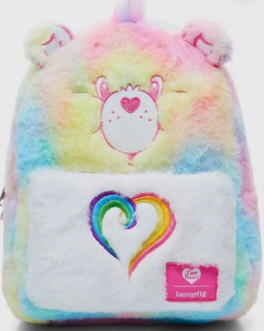 LOUNGEFLY CARE BEARS TOGETHERNESS BEAR FURRY MINI BACKPACK