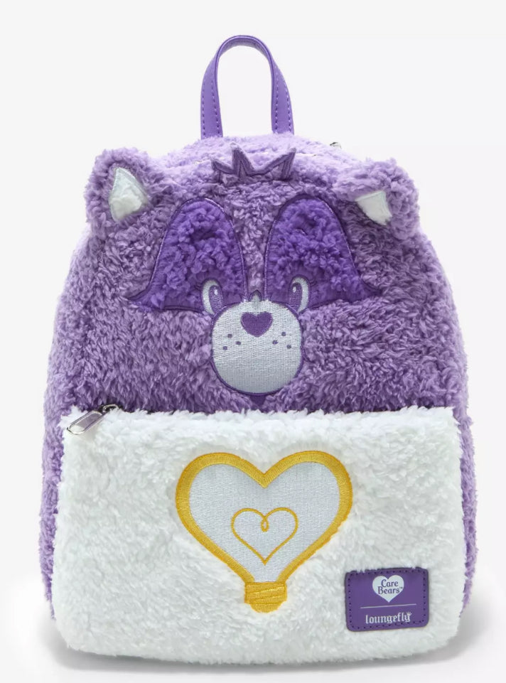 Loungefly Care Bears Bright Heart Raccoon Fuzzy Mini Backpack