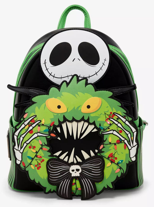 Loungefly Disney The Nightmare Before Christmas Jack Skellington Wreath Glow-in-the-Dark Light-Up Mini Backpack