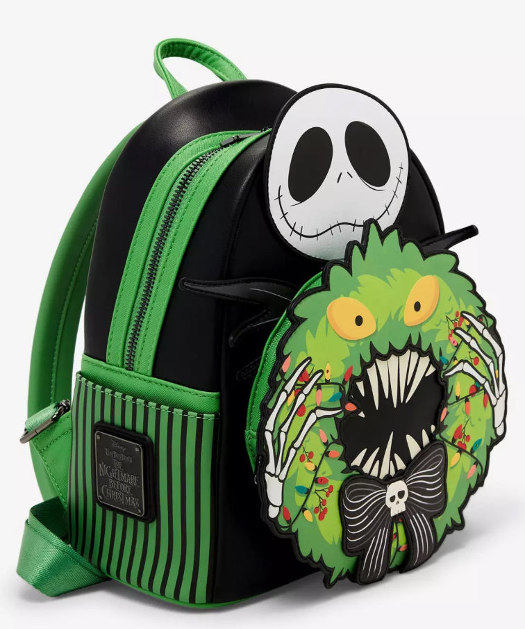 Loungefly Disney The Nightmare Before Christmas Jack Skellington Wreath Glow-in-the-Dark Light-Up Mini Backpack