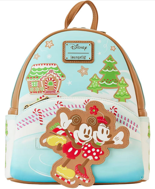 Loungefly Disney Mickey and Minnie Ice Skating Holiday (Gingerbread Scented) Mini-Backpack