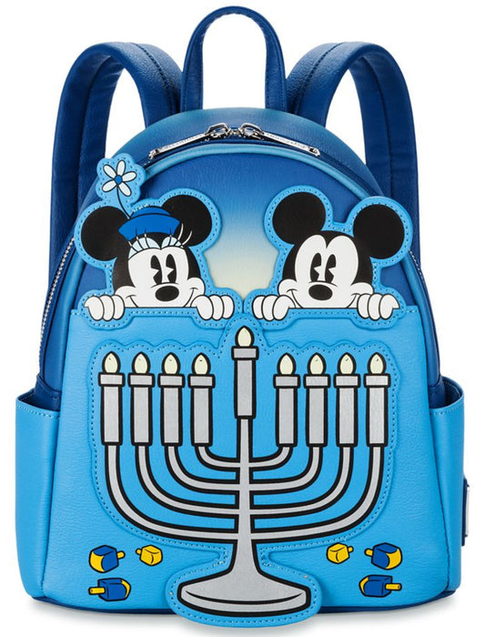 Disney Mickey and Minnie Mouse Hanukkah Light-Up Loungefly Mini Backpack & Disney Ears Bundle