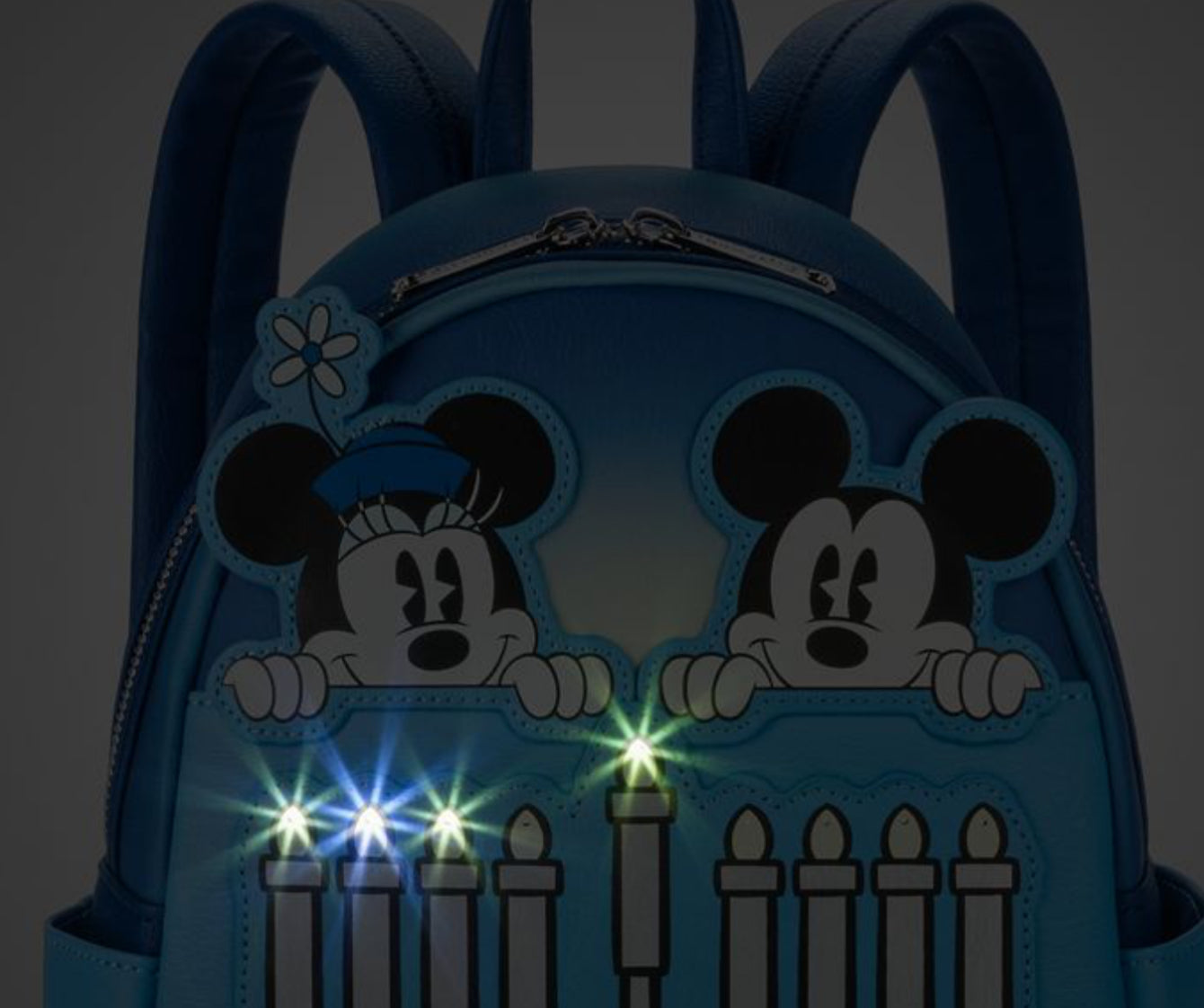Disney Mickey and Minnie Mouse Hanukkah Light-Up Loungefly Mini Backpack & Disney Ears Bundle