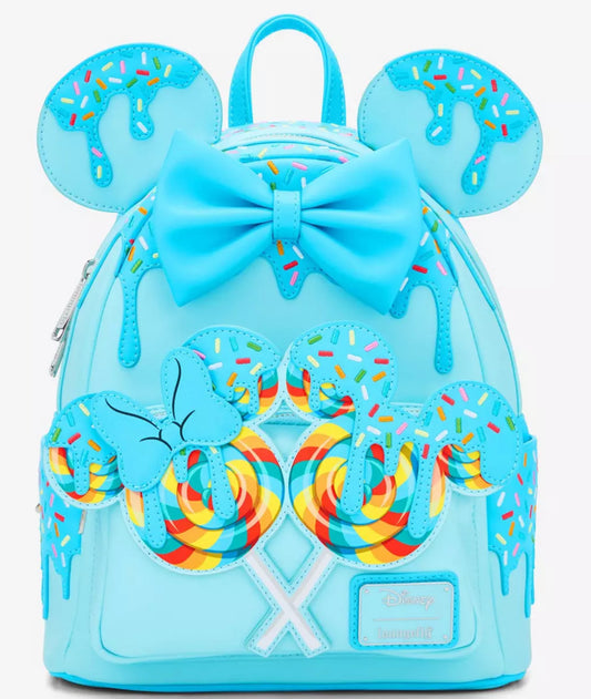 Loungefly Disney Minnie Mouse Lollipop Blue Sprinkle Ears Mini Backpack