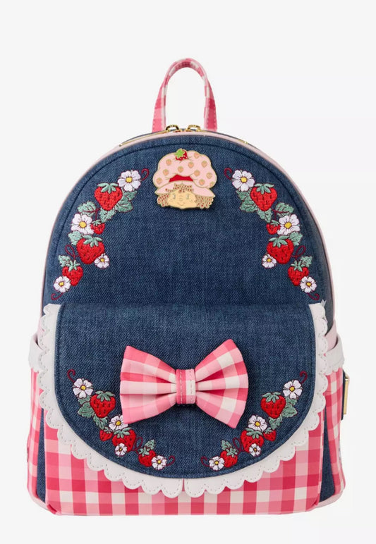 Loungefly Strawberry Shortcake Denim Gingham Mini Backpack