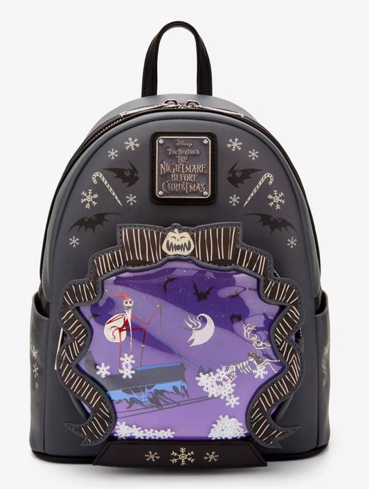 Loungefly Disney The Nightmare Before Christmas Sleigh Ride Snow Globe Glow-in-the-Dark Mini Backpack