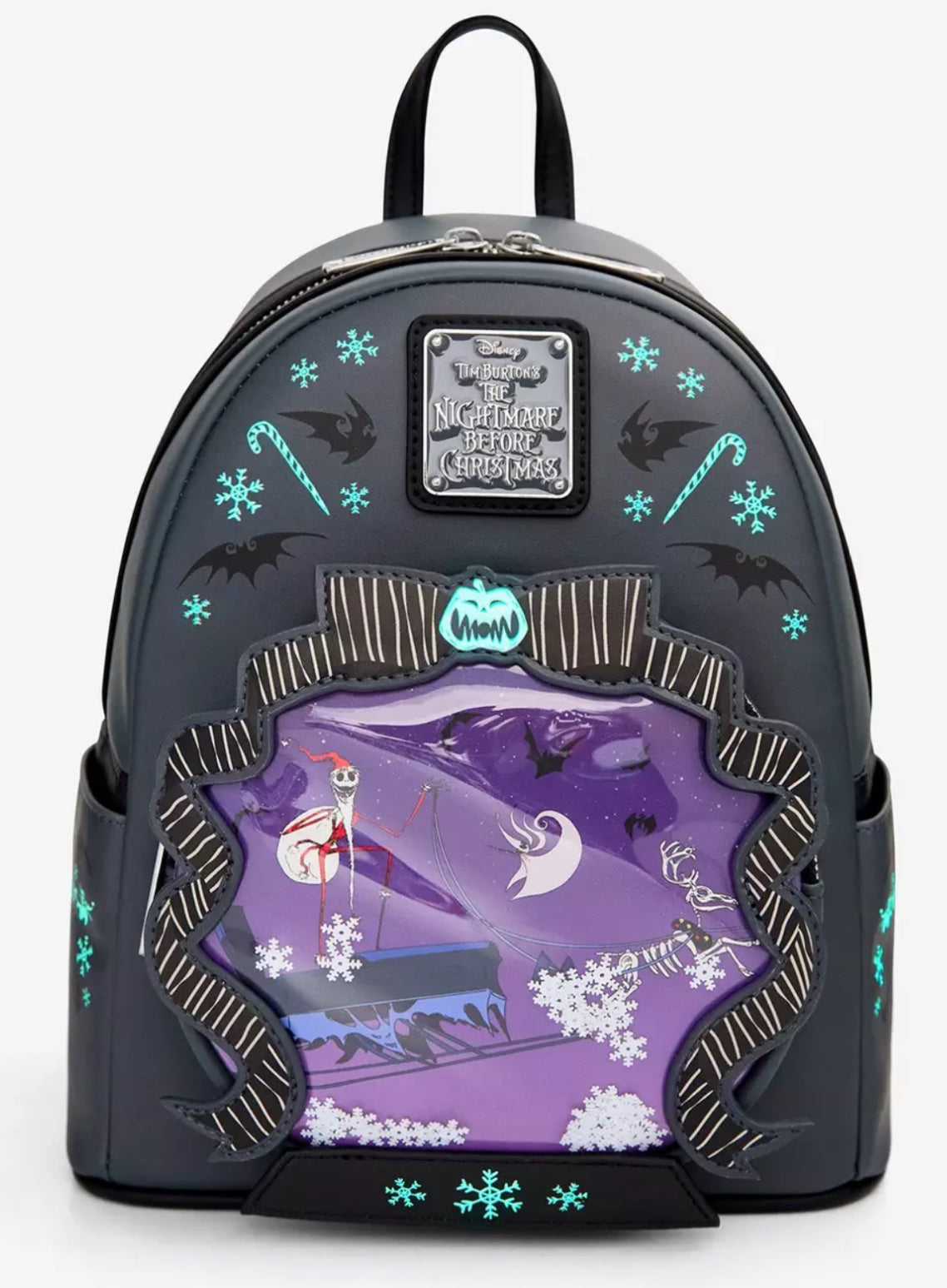 Loungefly Disney The Nightmare Before Christmas Sleigh Ride Snow Globe Glow-in-the-Dark Mini Backpack